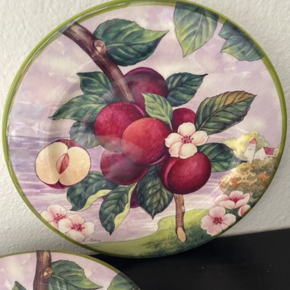 Set of 4 Villa d’Este Italy Plum Fruit Plates Floral Dessert Plates Vintage